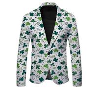 Foweknow St Patrick Sakko Costume de carnaval pour homme Motif trèfle à quatre feuilles Vert irlandais, menthol, sportif, slim fit, Saint Patrick Day Blazer, 02 vert., XL