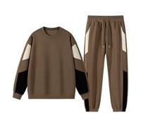 Foweknow Survêtement 2 pièces pour homme - Automne - Léger - Basique - Col rond - Unisexe - Avec sweat-shirt et pantalon - Long confortable - Survêtement 2 pièces, café, S