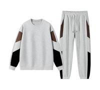 Foweknow Survêtement 2 pièces pour homme - Automne - Léger - Basique - Col rond - Unisexe - Avec sweat-shirt et pantalon - Long confortable - Survêtement 2 pièces, Gris clair., XXL
