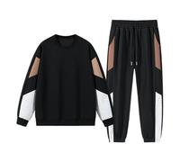 Foweknow Survêtement 2 pièces pour homme - Automne - Léger - Basique - Col rond - Unisexe - Avec sweat-shirt et pantalon - Long confortable - Survêtement 2 pièces, Noir , XXL