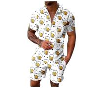 Foweknow Survêtement de bière pour homme - Imprimé rétro des années 80 - Pour homme - Séchage rapide - Respirant - Avec polo et short - Survêtement de loisirs, Blanc., XL