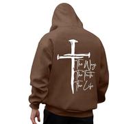 Foweknow Sweat à capuche chrétien pour homme Pull à capuche surdimensionné avec poches Impression de lettres Sweatshirt Religieux Manches longues Confortable Pull de travail décontracté polyvalent