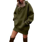 Foweknow Sweat à capuche pour femme - Pull à capuche ample - Manches longues - Pull de loisirs - Pull long avec capuche - Couleur unie - Décontracté - Avec poches, Vert armée 2., XL