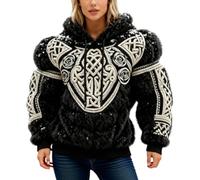 Foweknow Sweat à capuche Viking pour homme et femme - Imprimé 3D - Mythe nordique - Tatouage - Vikings - Cosplay - Costume de carnaval - Flanelle confortable - Pull d'hiver en polaire douce, beige