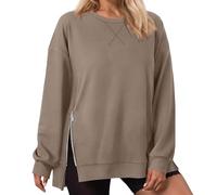Foweknow Sweat-shirt pour femme sans capuche latérale à ouvrir - Mode unie - Loisirs - T-shirt de sport basique ample - Col rond - Classique - Long - Oversize - Confortable - Élégant, Gy1., XXL