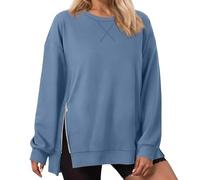 Foweknow Sweat-shirt pour femme sans capuche latérale à ouvrir - Mode unie - Loisirs - T-shirt de sport basique ample - Col rond - Classique - Long - Oversize - Confortable - Élégant, BU1, XXL