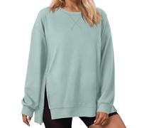 Foweknow Sweat-shirt pour femme sans capuche latérale à ouvrir - Mode unie - Loisirs - T-shirt de sport basique ample - Col rond - Classique - Long - Oversize - Confortable - Élégant, Bu2, XL