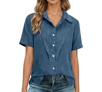 Foweknow T-shirt d'été léger pour femme - Boutonné - Respirant - Col rabattu - Couleur unie - Élastique - Confortable - Surchemise, Marine, 4XL
