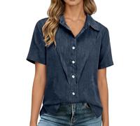 Foweknow T-shirt d'été léger pour femme - Boutonné - Respirant - Col rabattu - Couleur unie - Élastique - Confortable - Surchemise, bleu foncé, 4XL