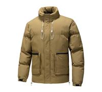Foweknow Veste d'hiver matelassée pour homme - Doudoune légère chaude et confortable - Veste isolante sportive - Col montant - Veste softshell thermique - Veste demi-saison - Coupe-vent, kaki, L