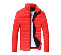 Foweknow Veste d'hiver matelassée sans capuche pour homme - Doudoune légère - Veste demi-saison confortable - Veste softshell solide - Col montant - Veste de loisirs - Couleur unie, rouge, 3XL
