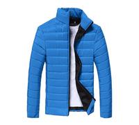 Foweknow Veste d'hiver matelassée sans capuche pour homme - Doudoune légère - Veste demi-saison confortable - Veste softshell solide - Col montant - Veste de loisirs - Couleur unie, bleu, 3XL