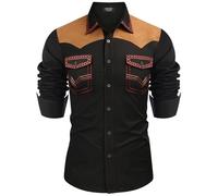 Foweknow Veste en jean pour homme Western Cowboy Chemise en jean tendance Bloc de couleurs Décontractée Chemise à manches longues Hippie Streetwear Slim Fit Chemise de loisirs Simplicité polyvalente