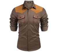 Foweknow Veste en jean pour homme Western Cowboy Chemise en jean tendance Bloc de couleurs Décontractée Chemise à manches longues Hippie Streetwear Slim Fit Chemise de loisirs Simplicité polyvalente