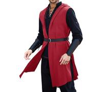Foweknow Vêtement médiéval pour homme, gilet ouvert sur le devant, sans manches, avec capuche, tunique viking, gothique, renaissance, chevalier, costume, fête, carnaval, cosplay, Halloween, manteau à