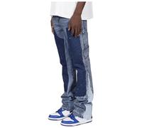 Foweknow Y2K Pantalon en jean pour homme Patchwork Slim Fit Denim Pantalon tendance délavé Pantalon de loisirs pour homme Imprimé Flare Cowboy Chino Pantalon Simplicité Polyvalent Pantalon d'extérieur