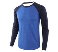 Fowjknww T-shirt à manches longues pour homme - Col rond - Blocage de couleur - T-shirt sportif - Confortable - Léger - Décontracté - Manches longues - Simplicité - T-shirt de baseball, bleu, XXL