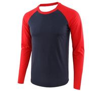 Fowjknww T-shirt à manches longues pour homme - Col rond - Blocage de couleur - T-shirt sportif - Confortable - Léger - Décontracté - T-shirt de baseball, rouge, L