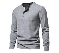 Fowjknww T-shirt fonctionnel à manches longues en coton mérinos pour homme - Pour la randonnée, le sport de plein air - Respirant - Manches longues - Polo léger - Col en V - Décontracté