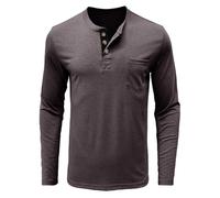 Fowjknww T-shirt fonctionnel à manches longues en coton mérinos pour homme - Pour la randonnée, le sport de plein air - Respirant - Manches longues - Polo léger - Col en V - Décontracté