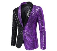 Fowjknww Veste de costume à paillettes pour homme - Blocage de couleur - Manteau de clubwear - Bal de fin d'année - Discothèque - Tenue de scène - Chanteur - Multifonction - Brillant - Haut à un