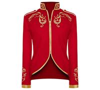 Fowjknww Veste de costume pour homme Prince doré brodé uniforme médiéval costume steampunk manteau de costume tribunal cosplay officier smoking vestons victorien rétro frack veste, rouge, XL
