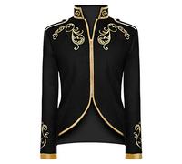 Fowjknww Veste de costume pour homme Prince doré brodé uniforme médiéval costume steampunk manteau de costume tribunal cosplay officier smoking vestons victorien rétro frack veste, Noir , XL