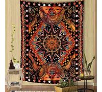 Fowocu Tapisserie murale Soleil et Lune à motif mandala, style hippie indie, tapisserie esthétique pour chambre à coucher, salon, dortoir (76,2 x 101,6 cm), Orange