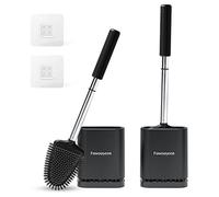 Fowooyeen Brosse WC, Brosse Toilettes WC Silicone, Balai Toilette et Support, Noir Balayette Silicone Suspendu, Mural sans Percageà, Montage Mural/au Sol, Salle de Bain - Noir, Paquet de 2
