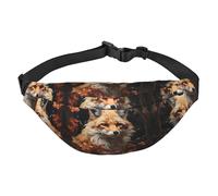 Fox and Flowers Grand sac banane tendance pour voyage, décontracté, convient pour le sport, la course à pied, le cyclisme, les voyages, la pêche