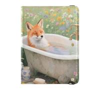 Fox Baignant dans un pot de fleurs en cuir pour passeport, portefeuille sécurisé caché pour passeport et livre, organisateur de voyage pour femme