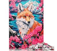Fox Cherry Blossoms Animal Puzzle 1000 Pieces Cadeau Unique Jeu Éducatif Challenge Toy À De Qualité Supérieure Peinture Art pour Adultes Et Enfants À Partir De 12 Ans 1000pcs (38x26cm)