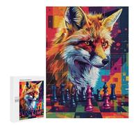 Fox Chess Strategy Art Print -2 Puzzle 1000 Pièces Educa Jouet en Bois Cadeau Unique Décoration Intérieure Jeu Éducatif Challenge Toy Adultes Et Enfants À Partir De 14 Ans 500 PCS