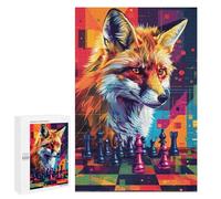 Fox Chess Strategy Art Print -2 Puzzle 1000 Pièces Educa Jouet en Bois Cadeau Unique Décoration Intérieure Jeu Éducatif Challenge Toy Adultes Et Enfants À Partir De 14 Ans 1000 PCS