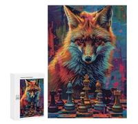 Fox Chess Strategy Art Print -3 Puzzle 1000 Pièces Educa Jouet en Bois Cadeau Unique Décoration Intérieure Jeu Éducatif Challenge Toy Adultes Et Enfants À Partir De 14 Ans 300 PCS
