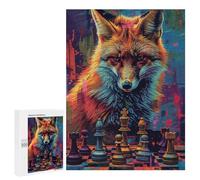 Fox Chess Strategy Art Print -3 Puzzle 1000 Pièces Educa Jouet en Bois Cadeau Unique Décoration Intérieure Jeu Éducatif Challenge Toy Adultes Et Enfants À Partir De 14 Ans 500 PCS