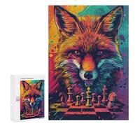 Fox Chess Strategy Art Print Puzzle 1000 Pièces Educa Jouet en Bois Cadeau Unique Décoration Intérieure Jeu Éducatif Challenge Toy Adultes Et Enfants À Partir De 14 Ans 300 PCS