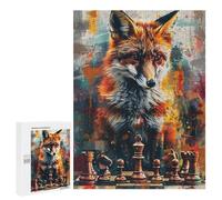 Fox Chess Strategy Art Print Puzzle 1000 Pièces Educa Jouet en Bois Cadeau Unique Décoration Intérieure Jeu Éducatif Challenge Toy Adultes Et Enfants À Partir De 14 Ans 500 PCS
