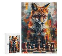 Fox Chess Strategy Art Print Puzzle 1000 Pièces Educa Jouet en Bois Cadeau Unique Décoration Intérieure Jeu Éducatif Challenge Toy Adultes Et Enfants À Partir De 14 Ans 300 PCS