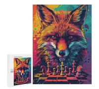 Fox Chess Strategy Art Print Puzzle 1000 Pièces Educa Jouet en Bois Cadeau Unique Décoration Intérieure Jeu Éducatif Challenge Toy Adultes Et Enfants À Partir De 14 Ans 500 PCS