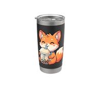 Fox Drinking Boba Tea Kawaii Japan Otaku Bubble Milk Tea Gobelet isotherme en acier inoxydable double paroi