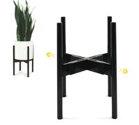 Fox et Fougère Mid-century moderne Plante support réglable - Largeur : 20,3 cm jusqu'à 30,5 cm - Bambou - L'exception Blanc en céramique Pot de fleurs Pot de fleurs Fits pots between 8" and 12"