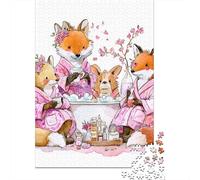 Fox Family Bath Time Puzzle 1000 Pieces Cadeau Unique Jeu Éducatif Défi Jouet À De Qualité Supérieure Peinture Art pour Adultes Et Enfants À Partir De 12 Ans 38x26cm/1000pcs
