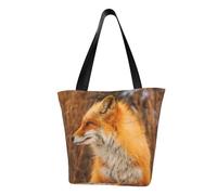 Fox Fashion Sac fourre-tout en toile avec motif imprimé sur toute la surface, grand sac fourre-tout réutilisable avec double poignée, sac de plage, sac de week-end