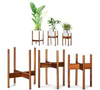 Fox & Fern Support moderne milieu de siècle pour plantes - Exclut le pot de fleurs en céramique blanc Moderne Set of 3 (8" + 10" + 12") Bois d'acacia.