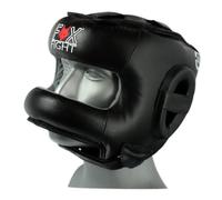 FOX-FIGHT Casque de protection avec arceau et protège-nez | En cuir véritable | Casque de boxe pour sparring | Taille réglable pour boxe, MMA, Muay Thai, Kickboxing et arts martiaux | L/XL