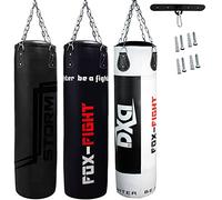 FOX-FIGHT Sac de frappe vide avec chaîne en acier avec support de plafond - Pour arts martiaux, Muay Thai - 125 x 35 cm - Non rembourré - Noir