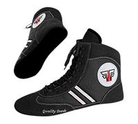 FOX-FIGHT Sambo Chaussures d'arts martiaux de qualité supérieure pour lutte, sports de combat, chaussures en cuir avec semelle en daim, Noir , 46 EU