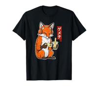 Fox Gamer Ukiyo-e Japanese w Boba Tea T-Shirt