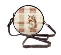 Fox Head On Plaid Sac à bandoulière rond en cuir pour femme